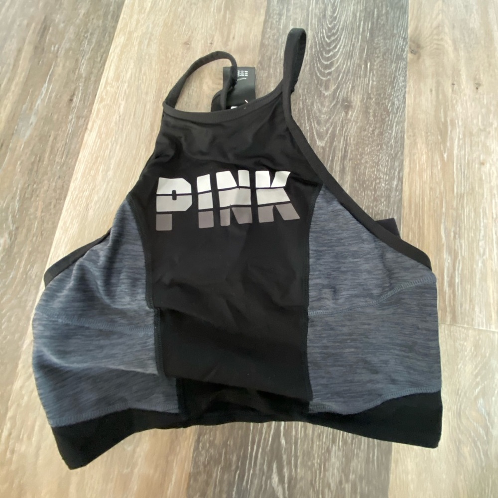 VS PINK- halter sports bra gray and black